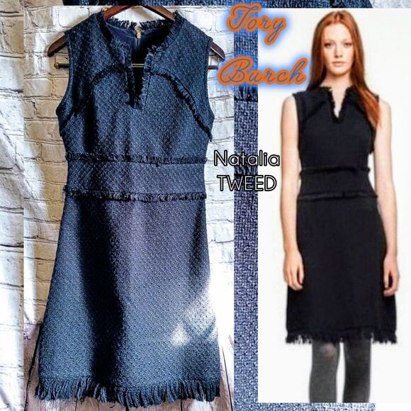 Tory Burch natalia sleeveless dark Blue tweed dress - Picture 1 of 9